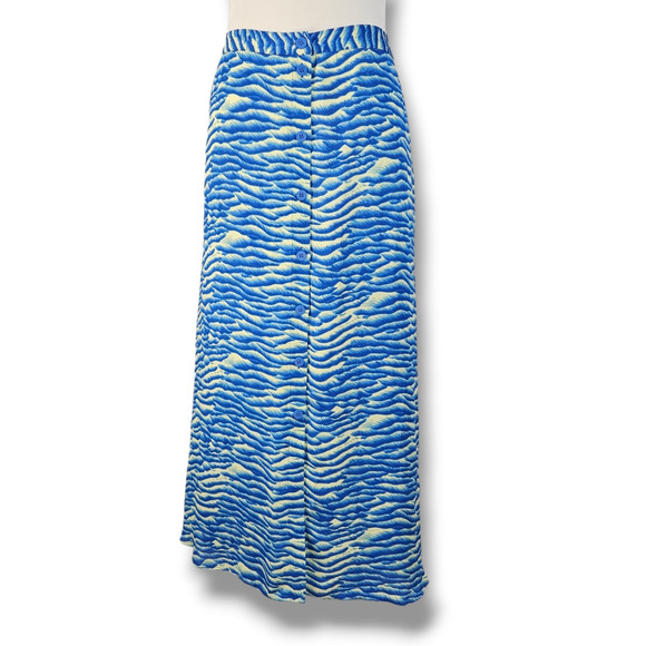 NWT Whistles Seafoam Print Button Front Midi A-Line Skirt Sz. 12 Blue Multi - Picture 3 of 10